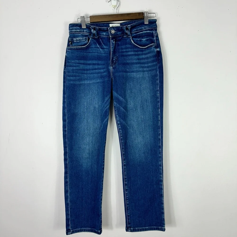 KanCan Jeans 7 27 Blue Denim Mid Rise Straight Slim Stretch Distressed‎ Casual